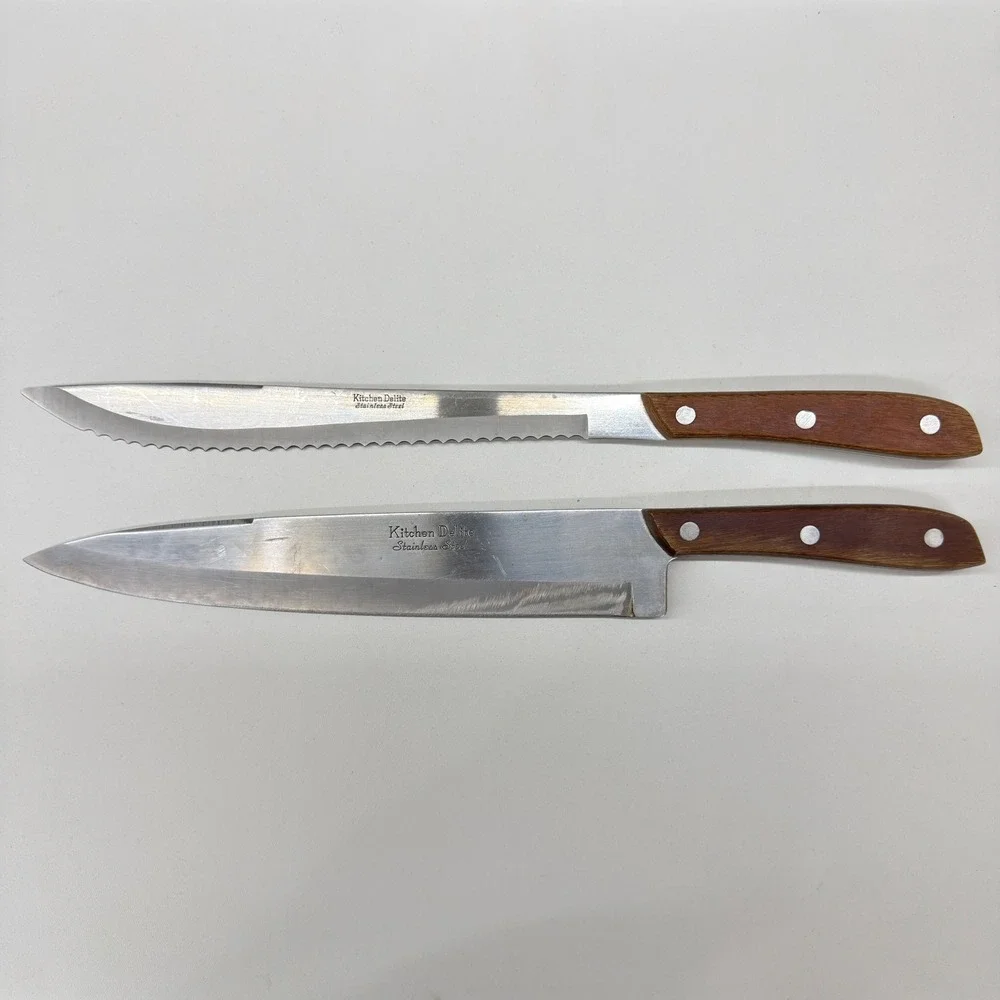 Vintage Kitchen Delite Stainless Steel Knife Set Japan Wood Handle 2 Piece